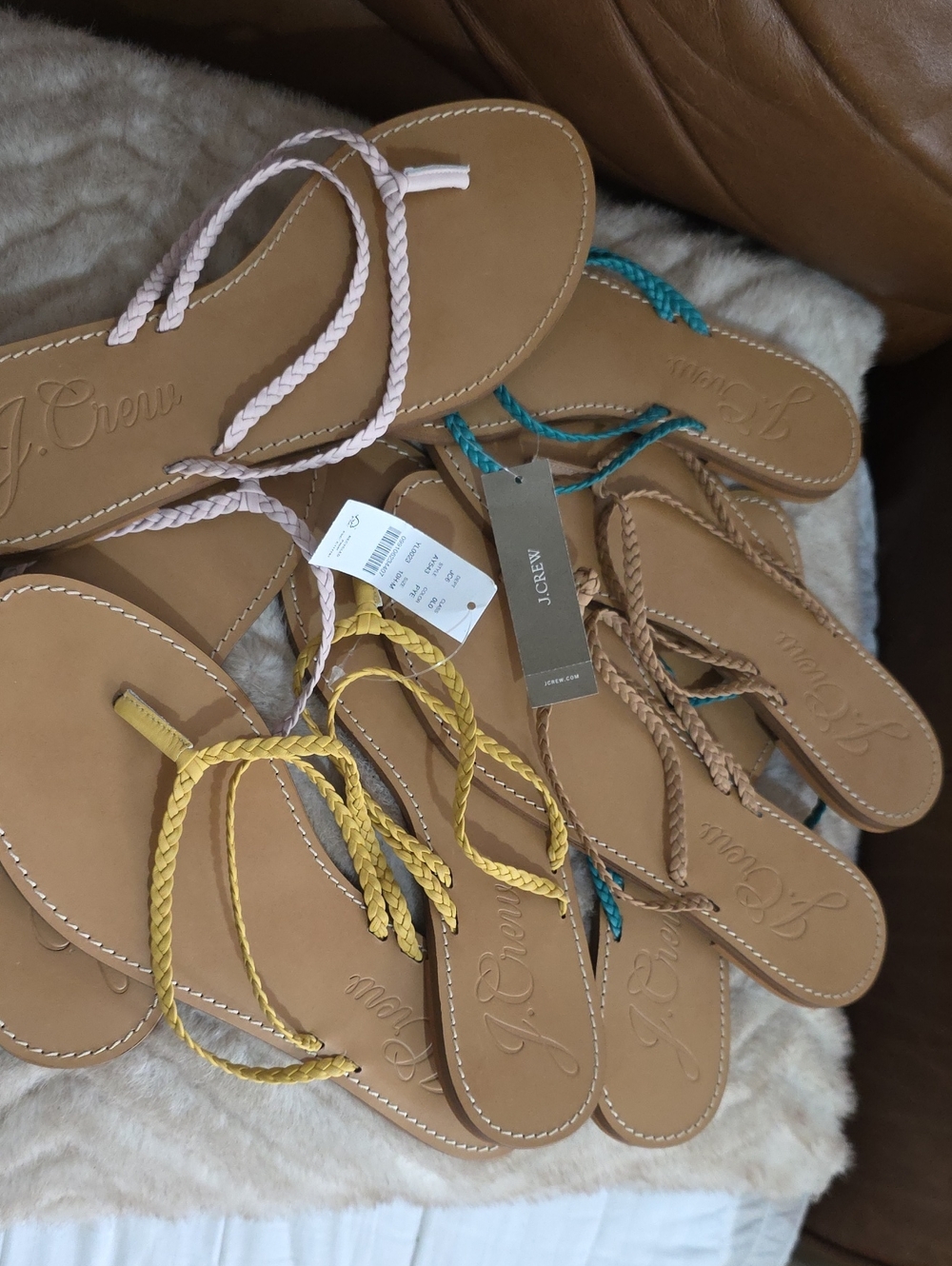 Bundle Of 4Pairs J. Crew Braided Strap Sandals in Turquoise, Yellow, Light Pink,